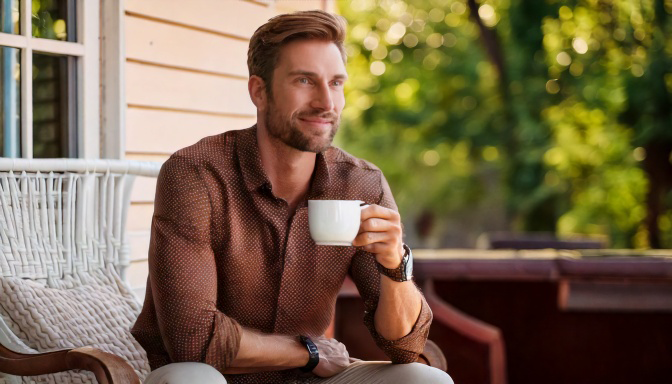 Firefly 30s man on porch coffee 38914