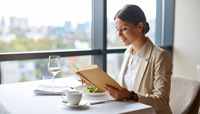 enjoying a meal alone