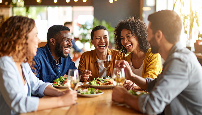 group of friends laughing together