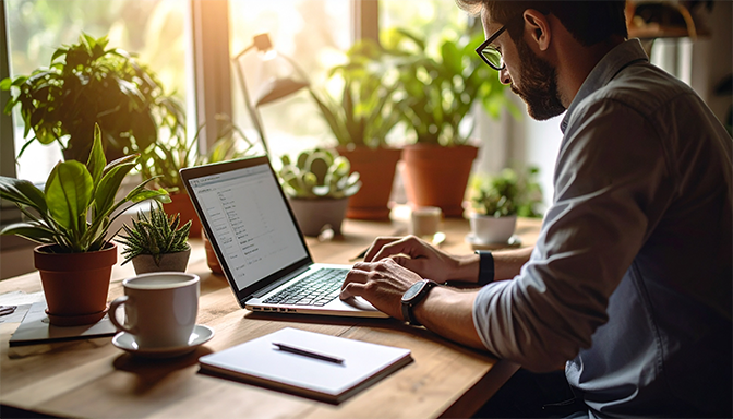 organizing finances with laptop