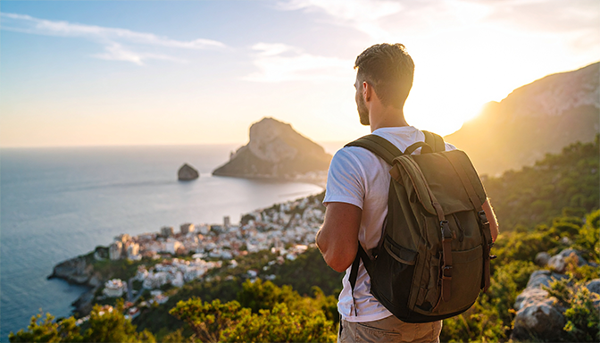 solo traveler with backpack