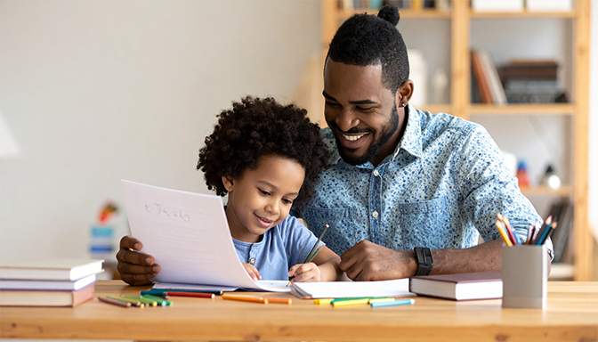 dad and child collaborating on solution