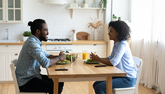 having coffee together at kitchen table