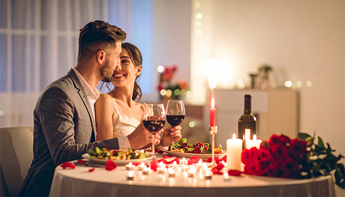 having romantic dinner at home