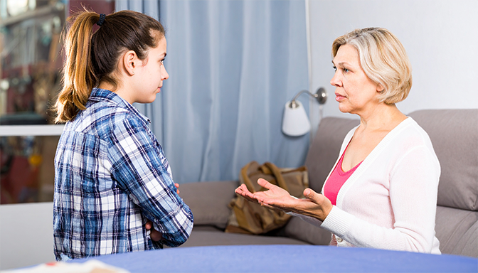 parent remaining composed while teen rolls eyes