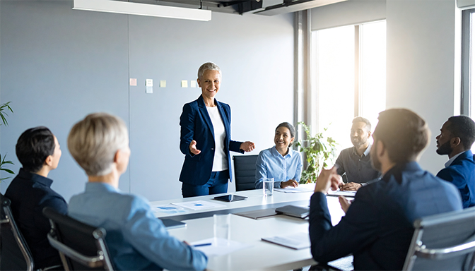 speaking confidently in team meeting